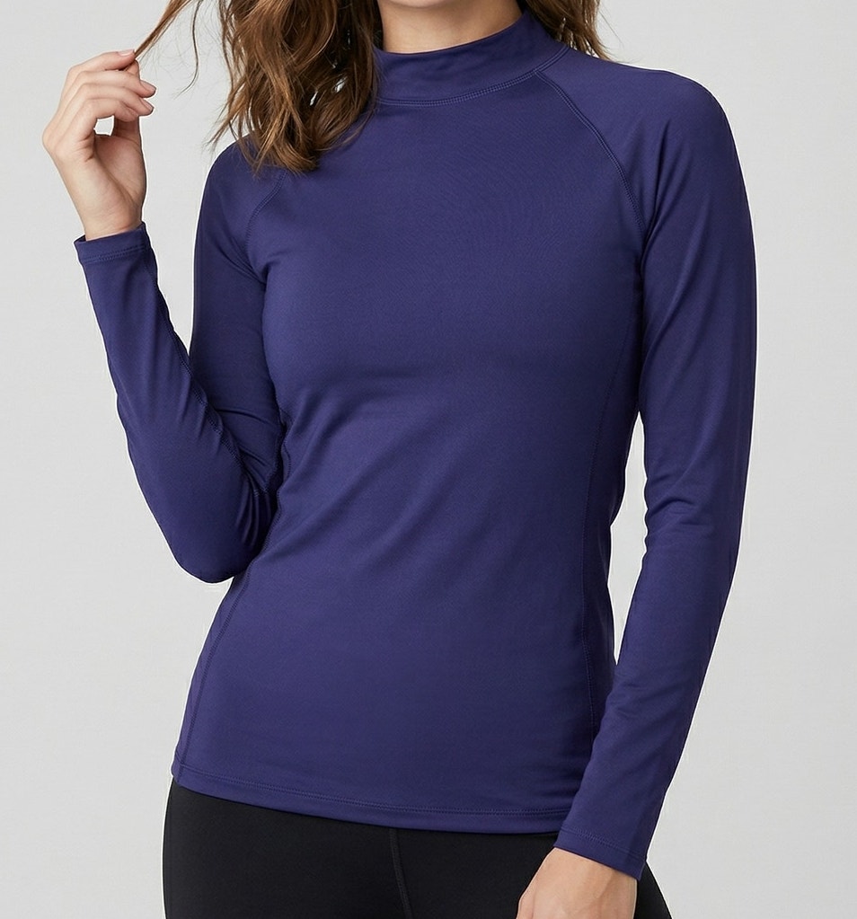Lands' End Navy Blue Mock Neck Womens Large 14-16 Shirt Nylon Spandex